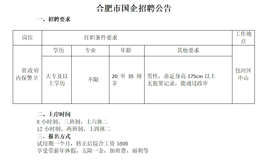 合肥市招聘公告