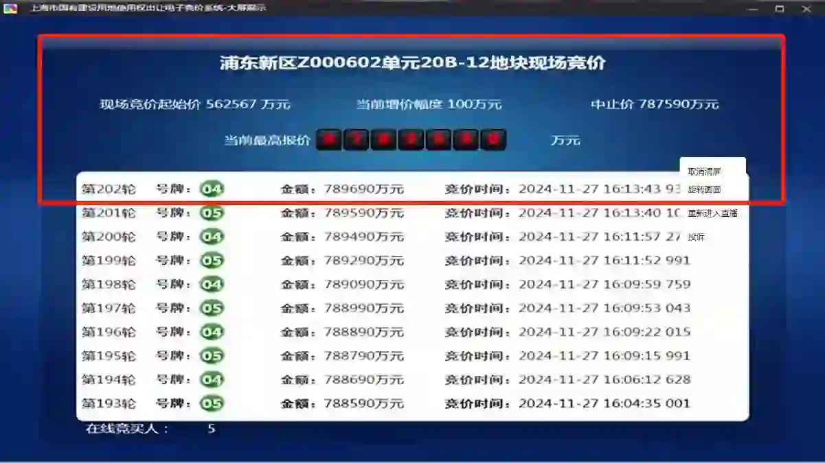 新杨思新地块，竞拍202轮，溢价40%