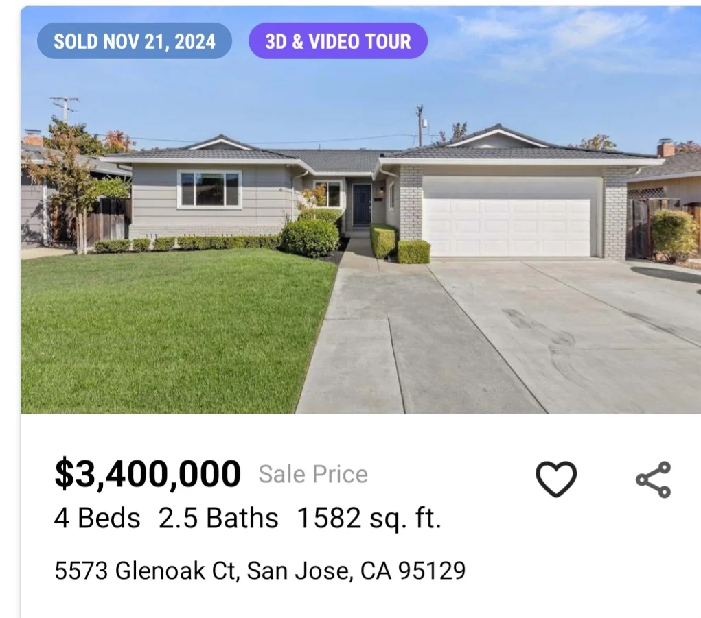 $3.4M 1500sf, lot 6000!