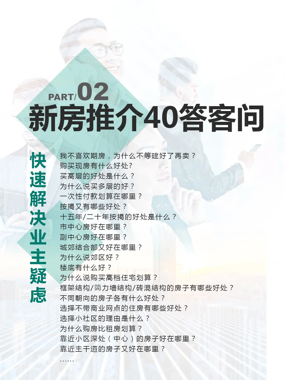 房产经纪人新房推介40个常见答客问话术