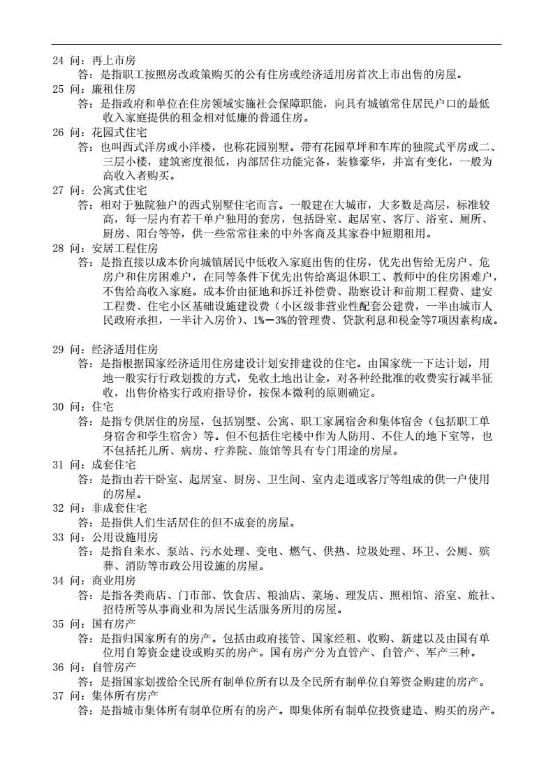 关于房地产的名词解释