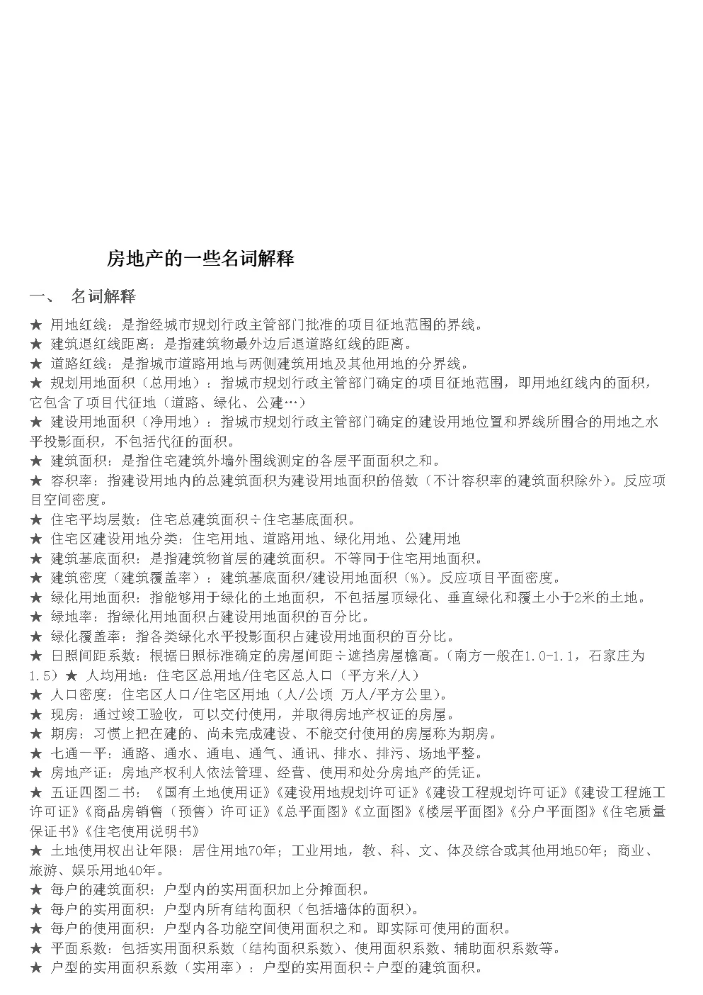 关于房地产的名词解释