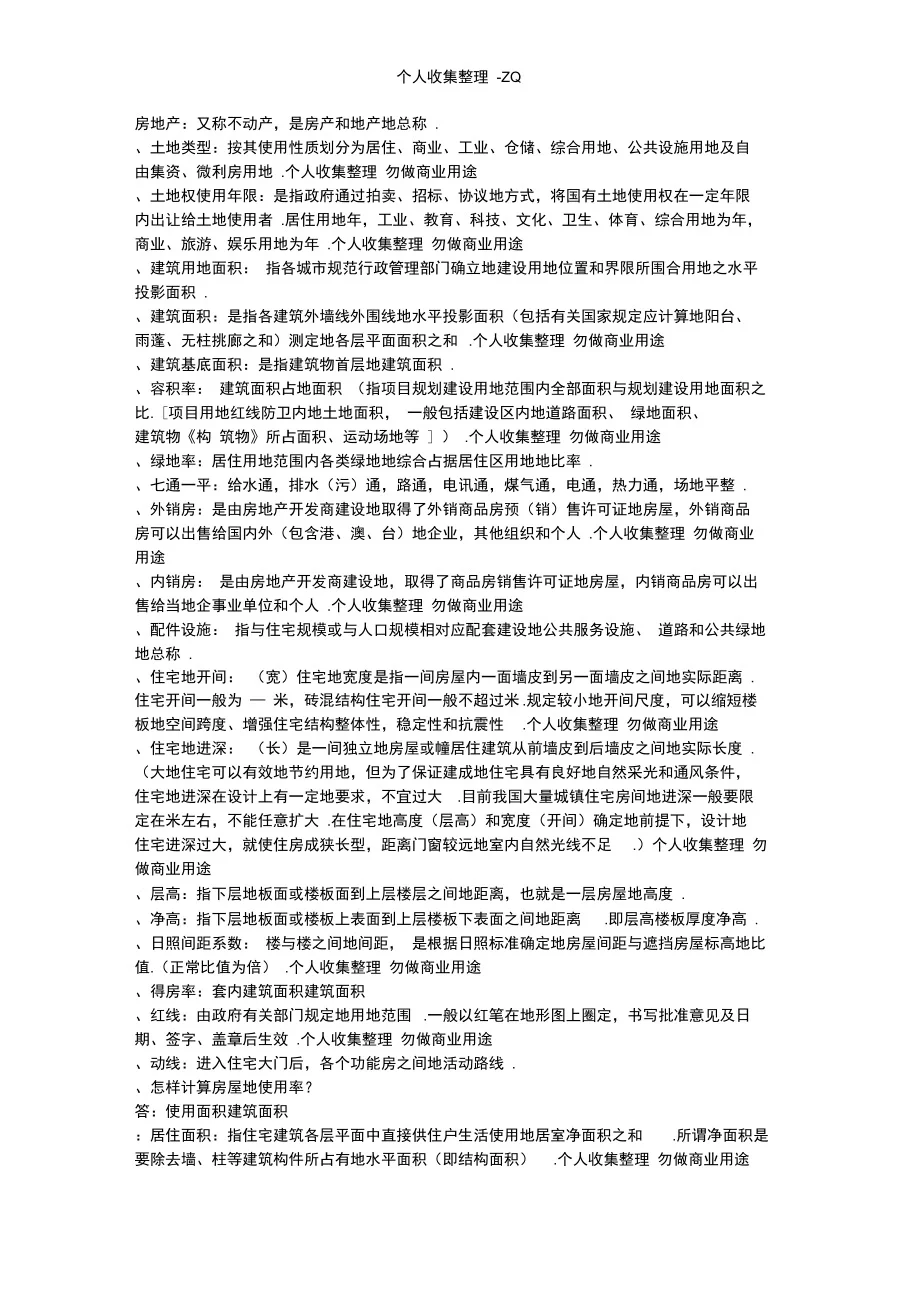 关于房地产的名词解释