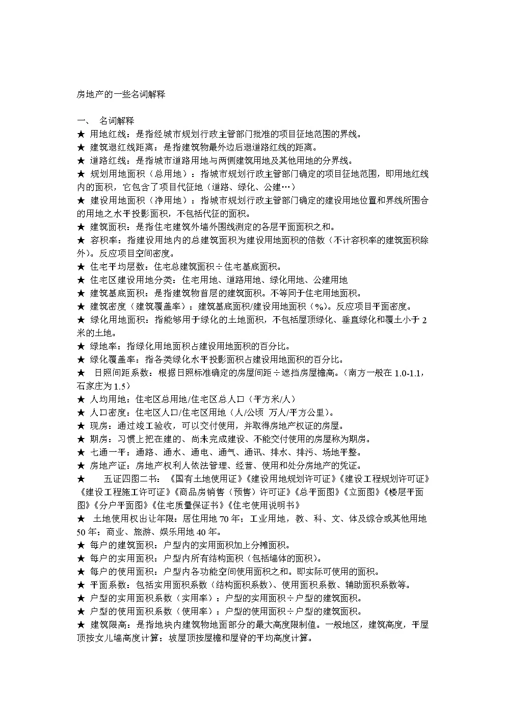 关于房地产的名词解释