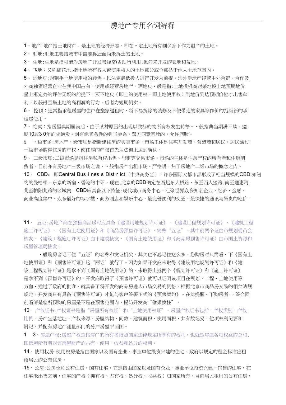 关于房地产的名词解释
