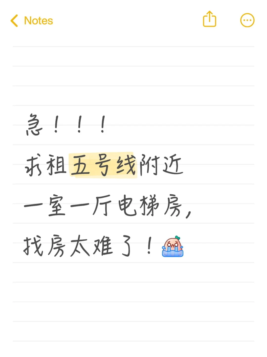 急！！！求租五号线附近一室一厅电梯房