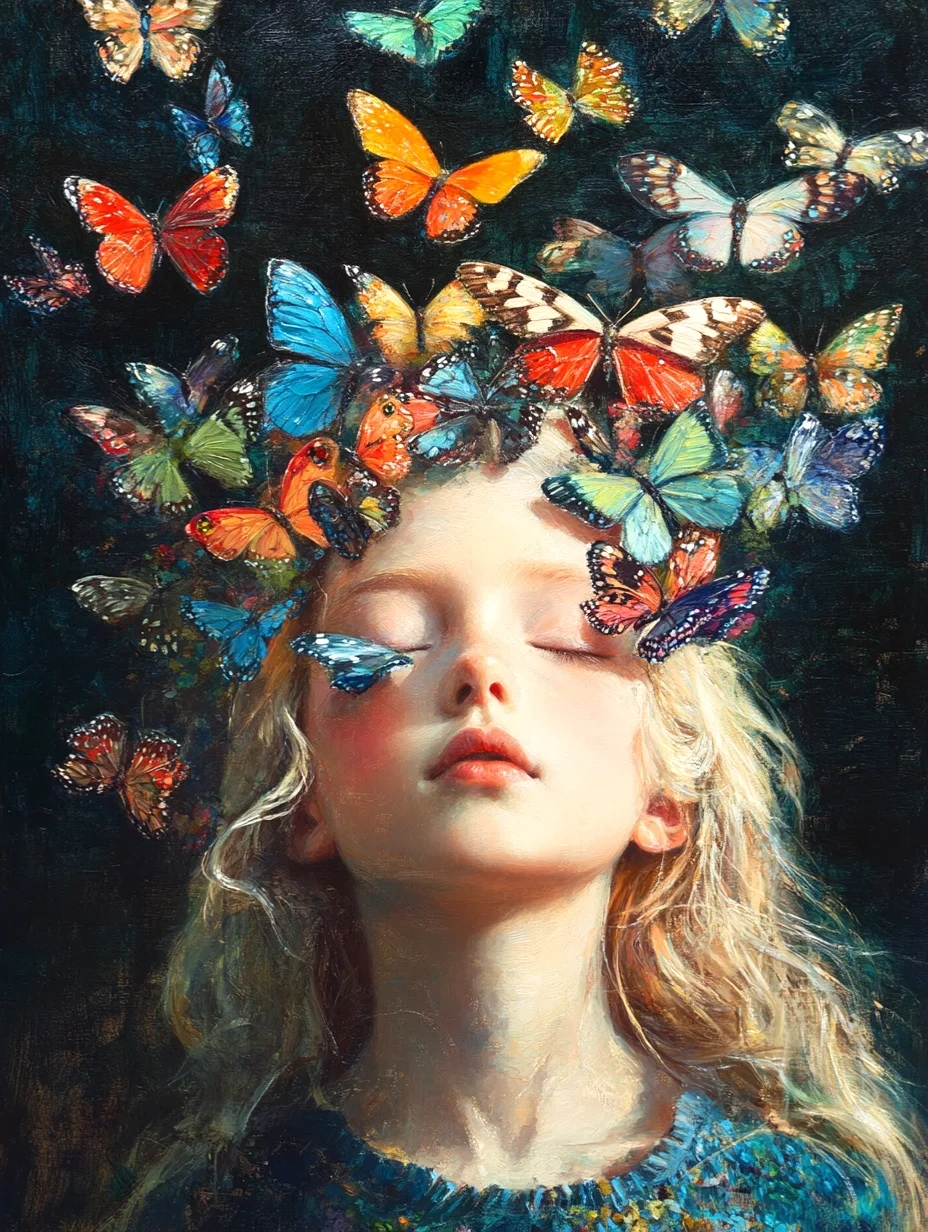 油画｜蝴蝶少女