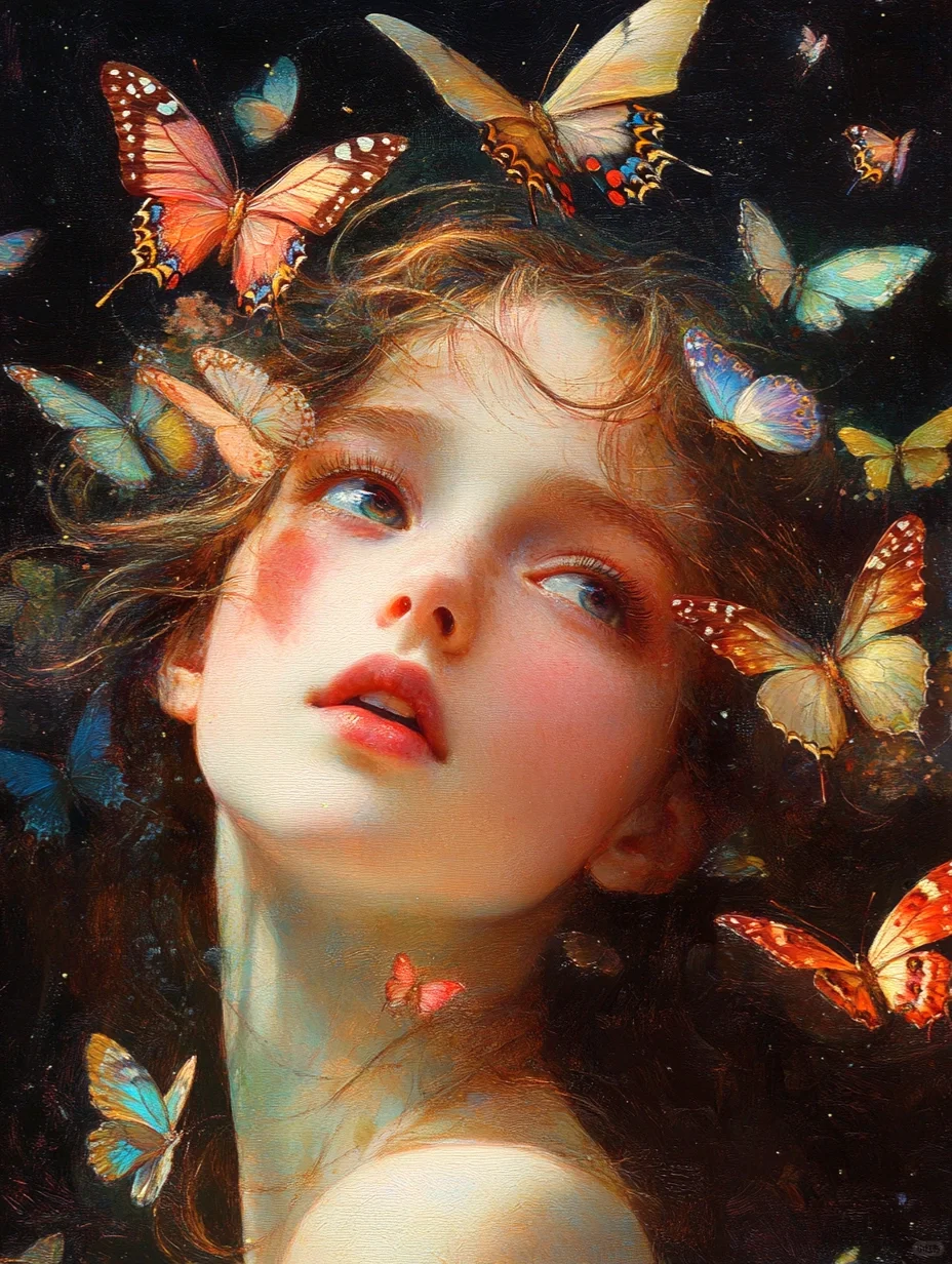 油画｜蝴蝶少女