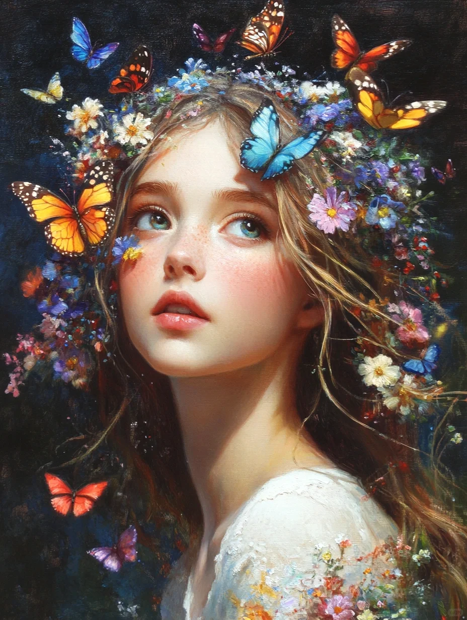 油画｜蝴蝶少女