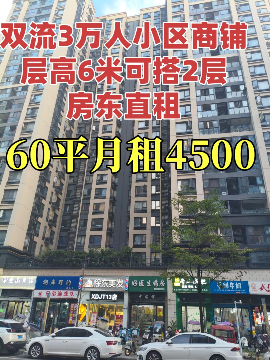 双流3万人别墅小区大门旺铺,60平4500月租