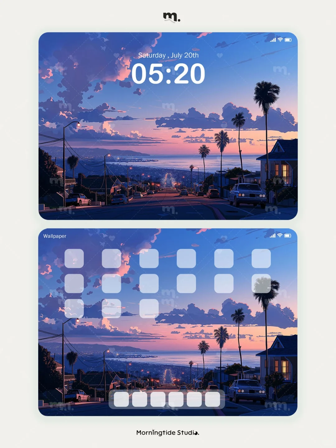平板壁纸｜棕榈树🌴加州海边的落日余晖｜083