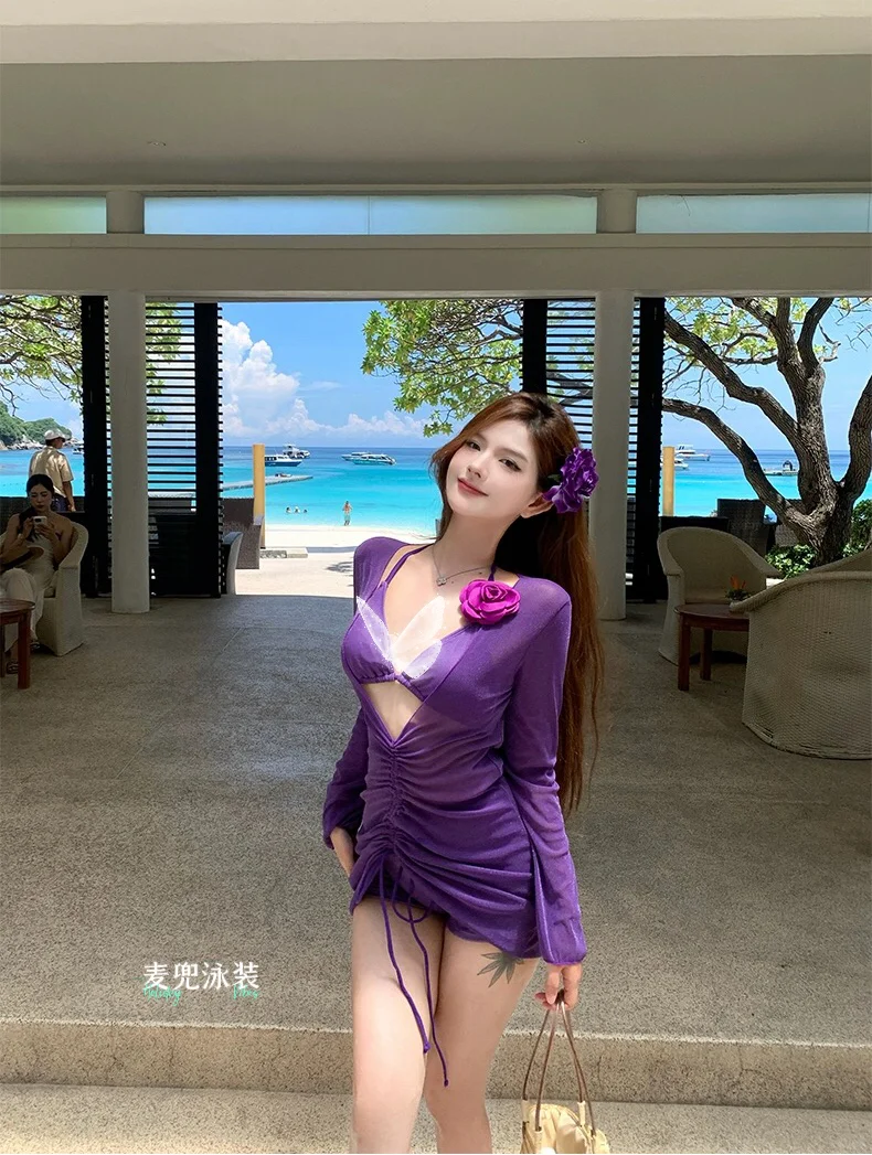 神秘紫调高级感三件套泳衣｜夏日辣妹比基尼
