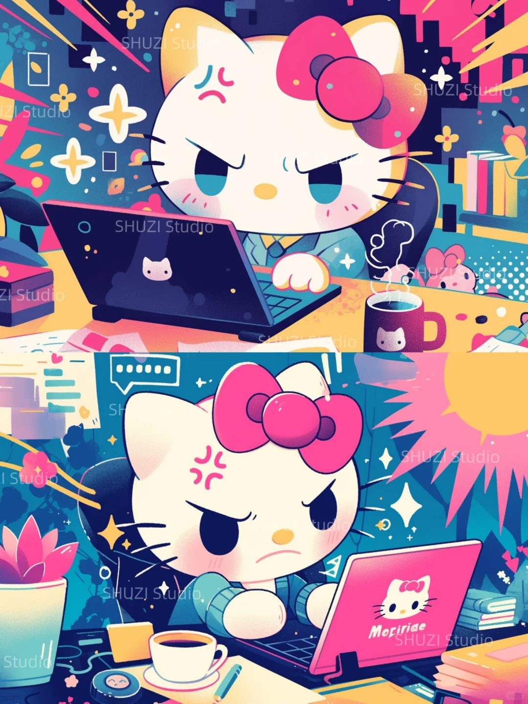 请换壁纸｜打工kitty猫演绎上班的暴躁痛苦
