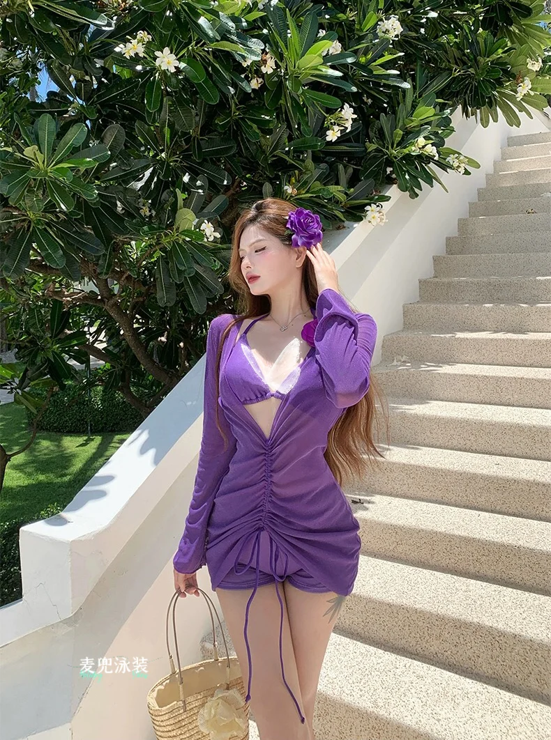神秘紫调高级感三件套泳衣｜夏日辣妹比基尼