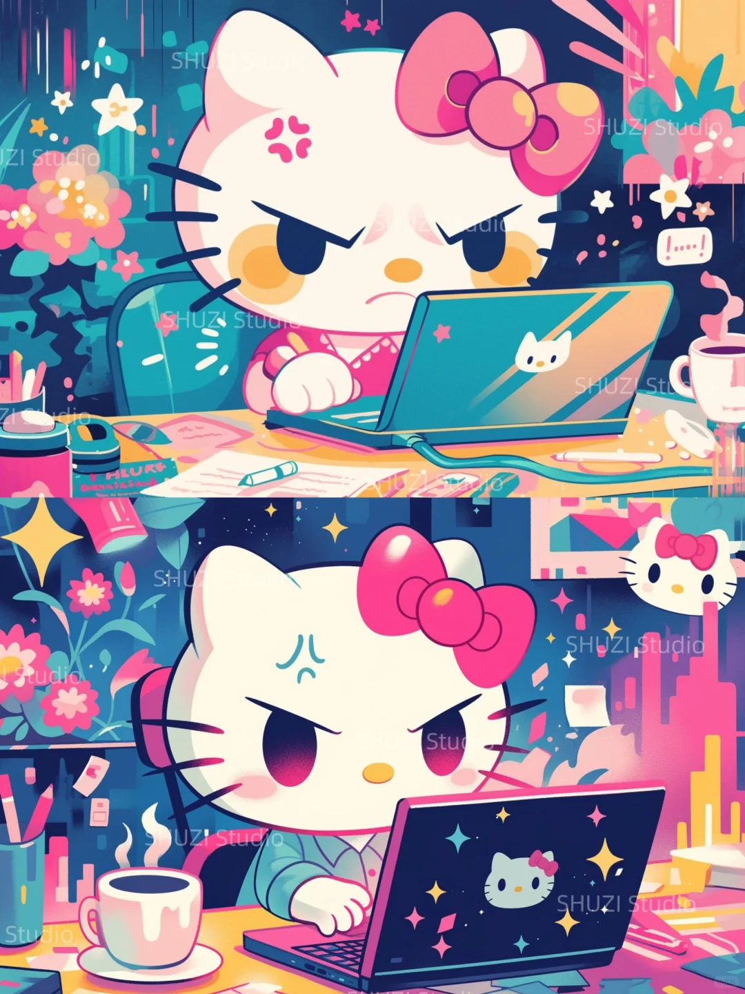 请换壁纸｜打工kitty猫演绎上班的暴躁痛苦