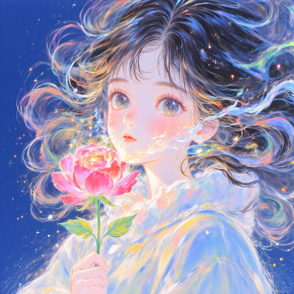 唯美插画，仙气飘飘的少女