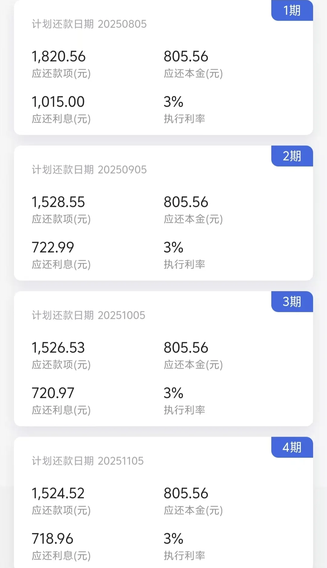 第一期利息都是会多几百块钱吗？