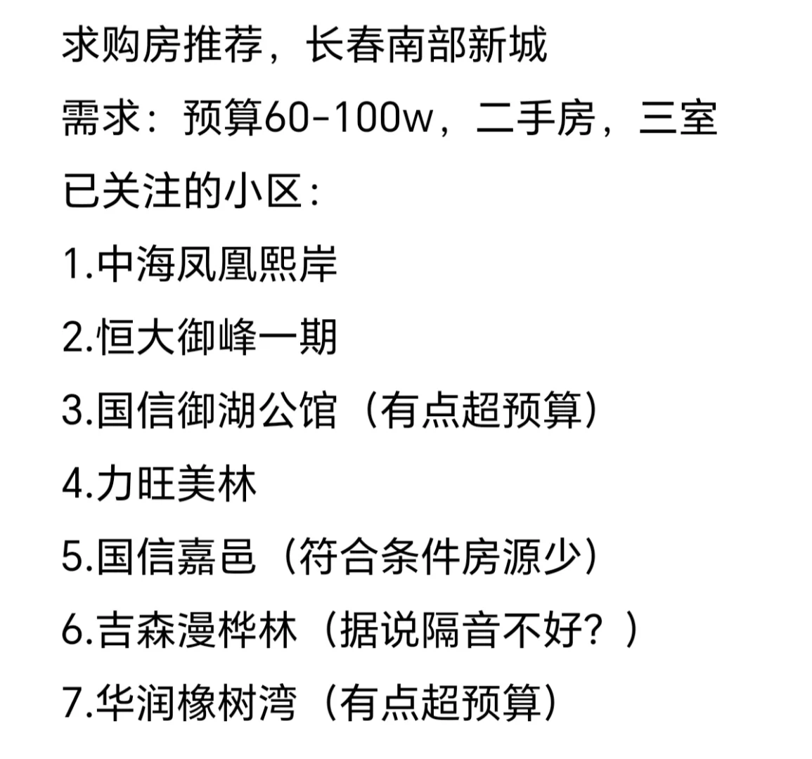 求购房推荐，长春南部新城