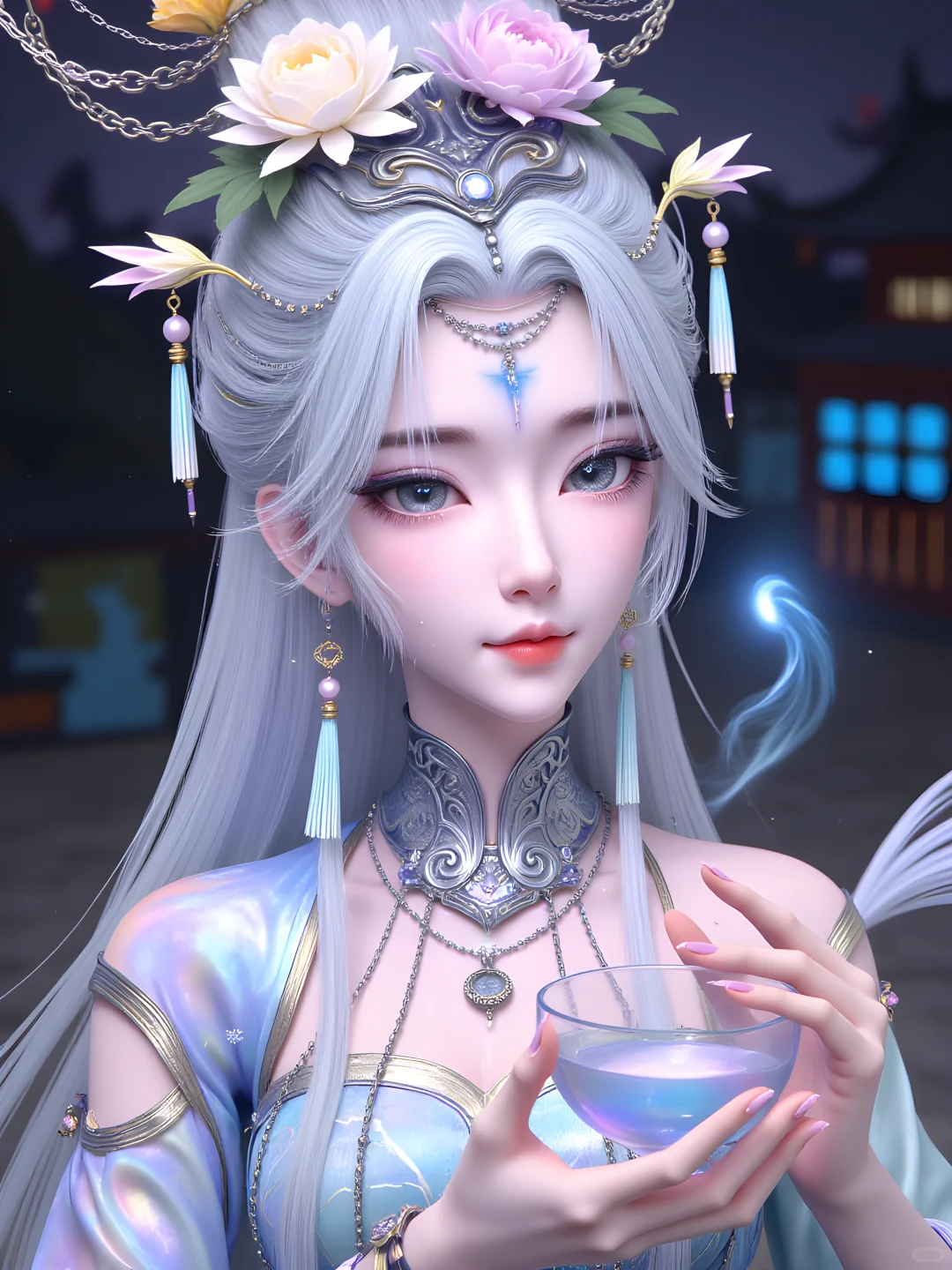 莫仙的绝世风华：银色长发与精致服饰