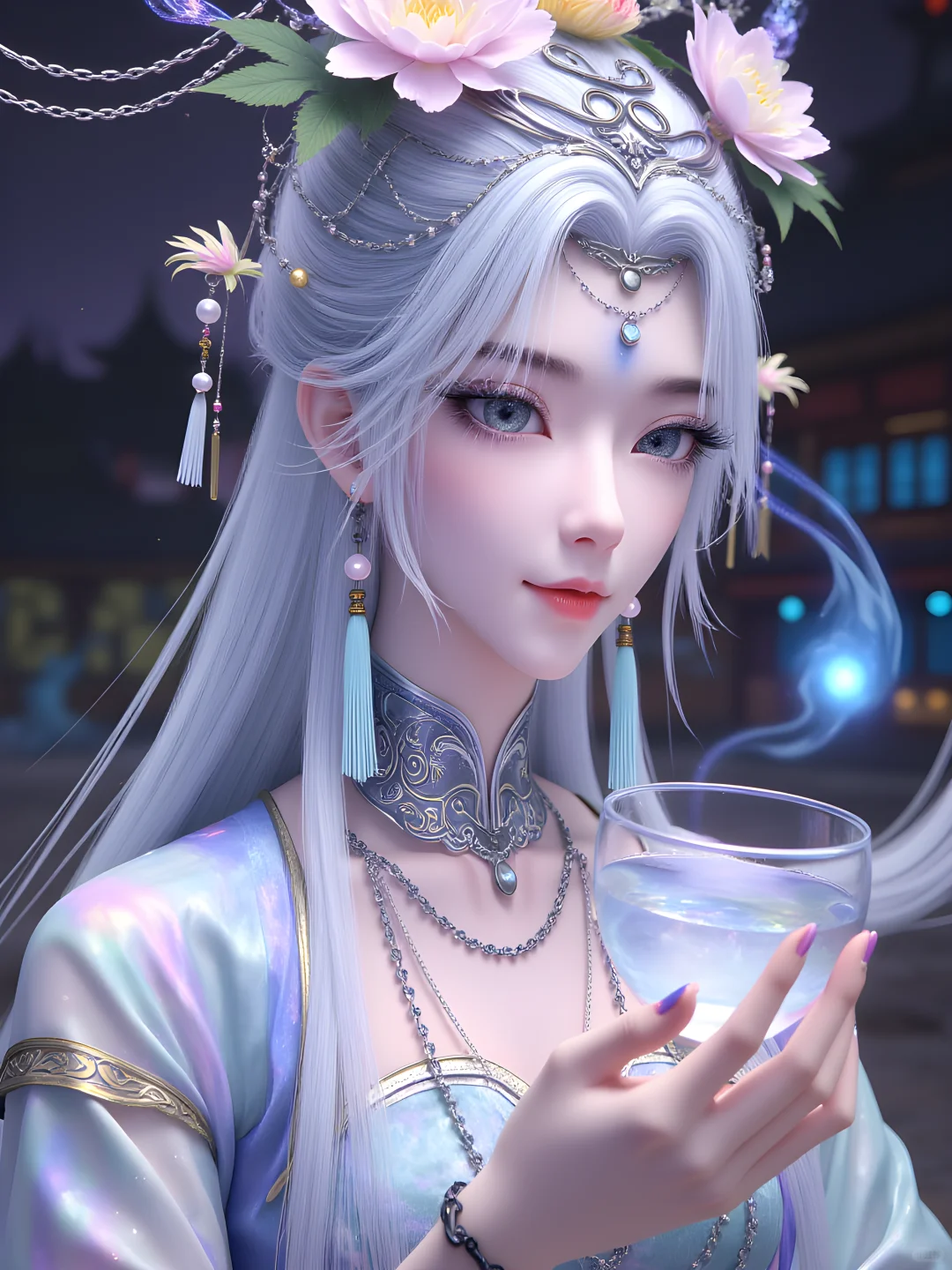 莫仙的绝世风华：银色长发与精致服饰