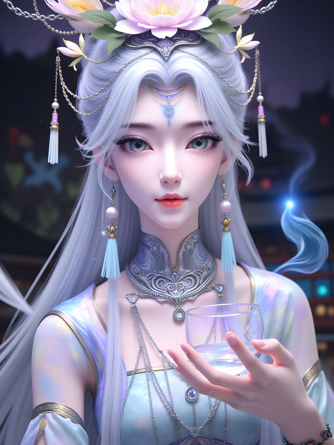 莫仙的绝世风华：银色长发与精致服饰