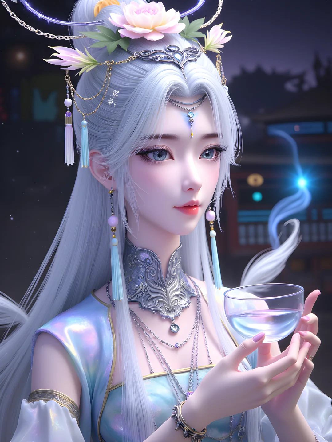 莫仙的绝世风华：银色长发与精致服饰
