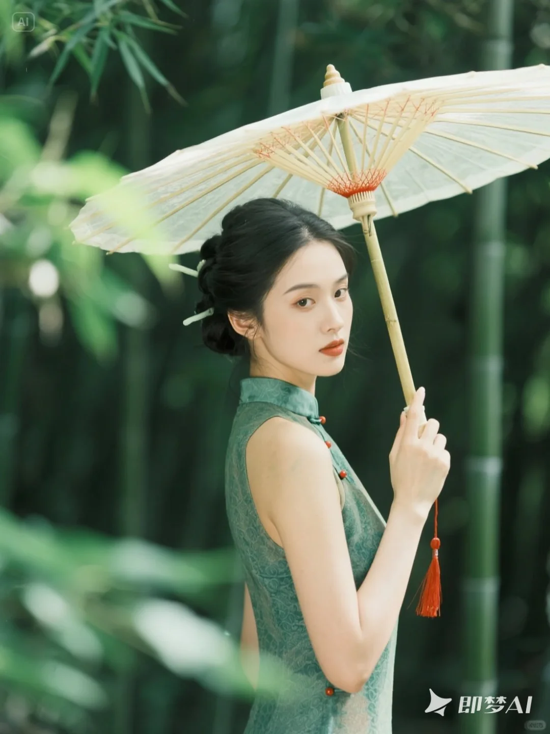🌿 绿色旗袍 | 竹林光影诗