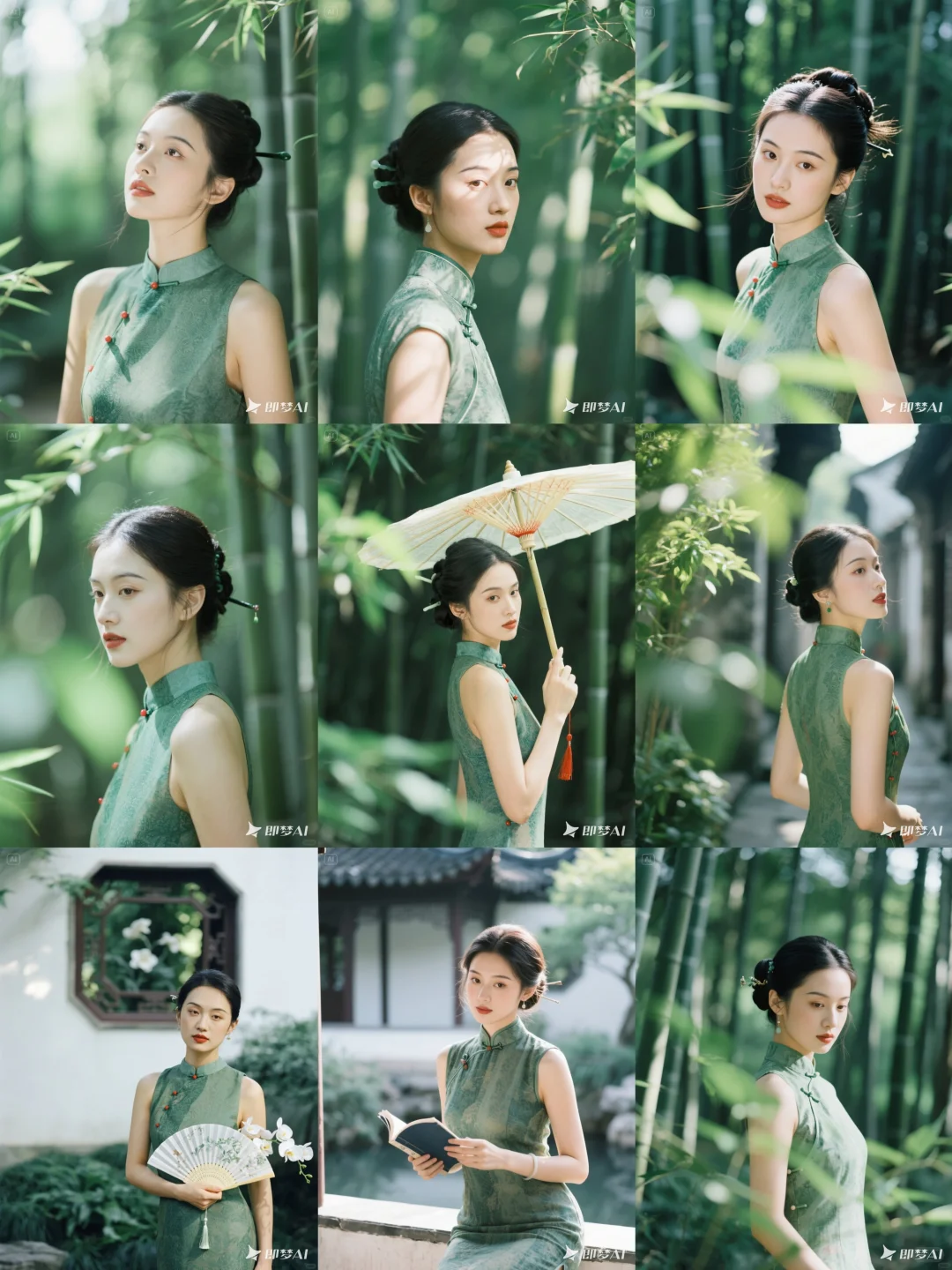 🌿 绿色旗袍 | 竹林光影诗