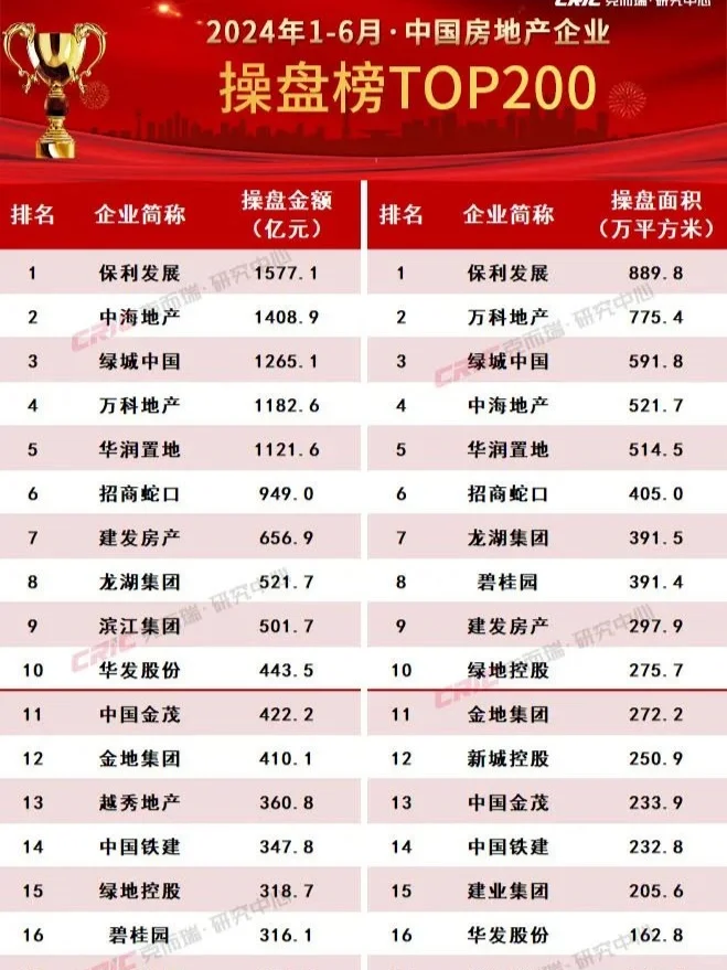 2024年开发商生存现状，排名来啦！