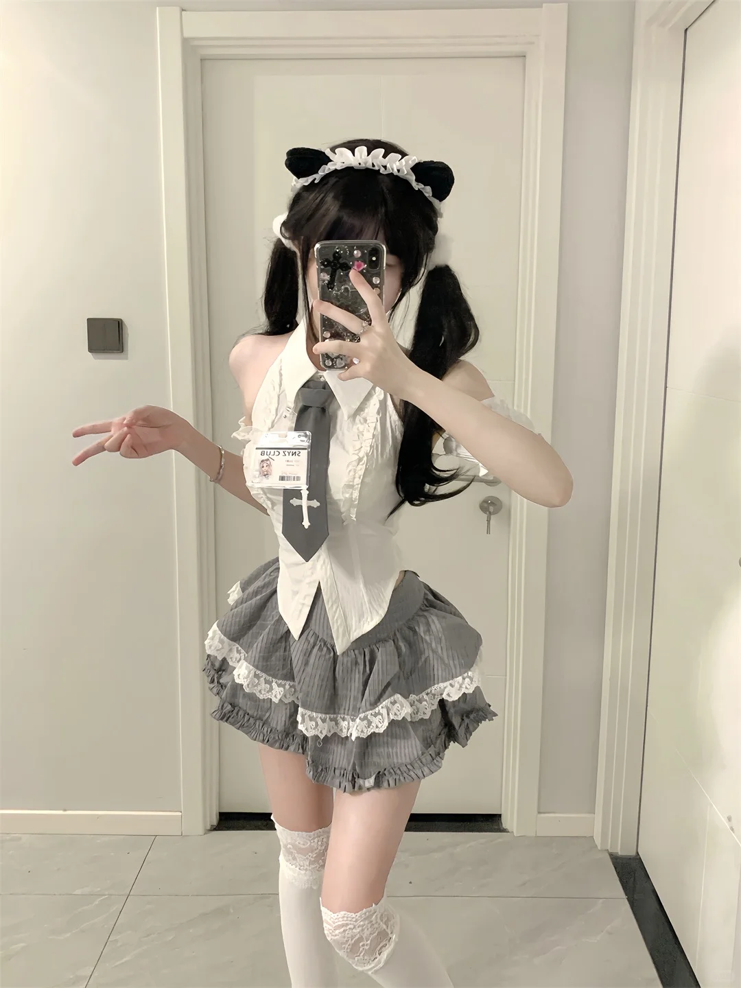 虚拟学院~小众不撞款白色衬衫上衣套装