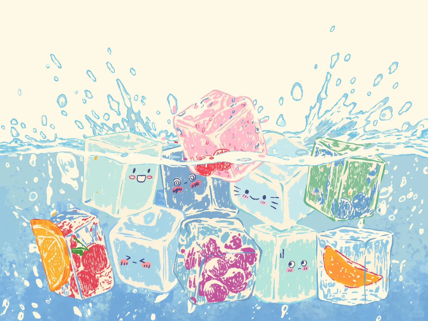 水果壁纸｜好可爱的小冰块！