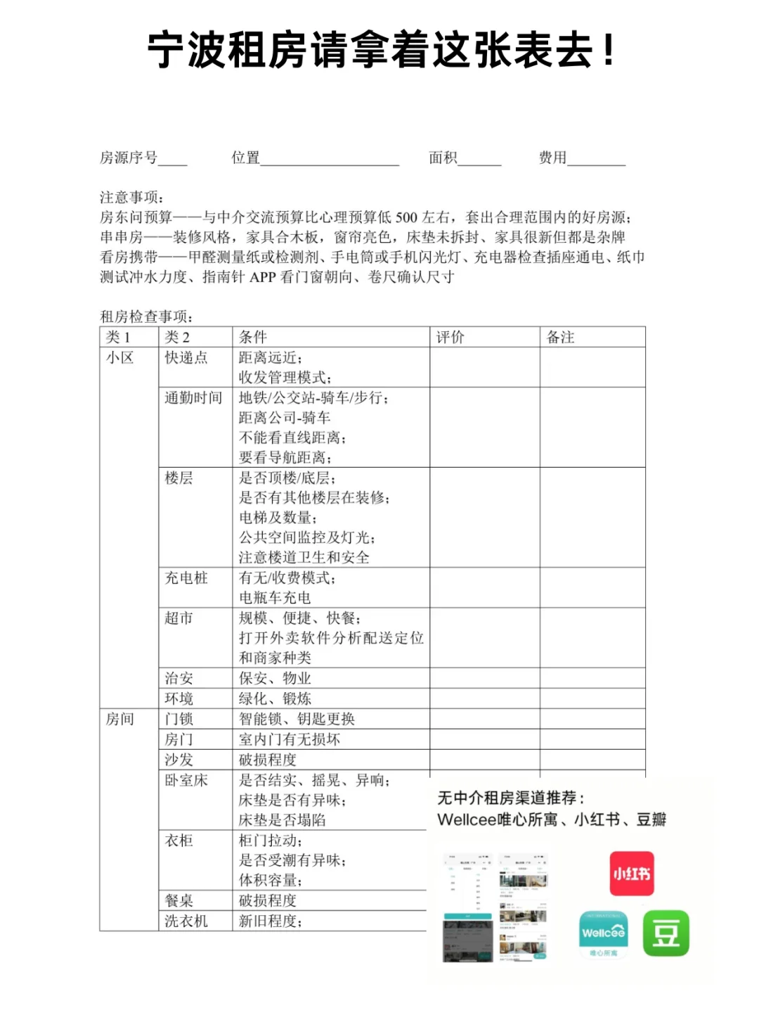 宁波租房看房To do list