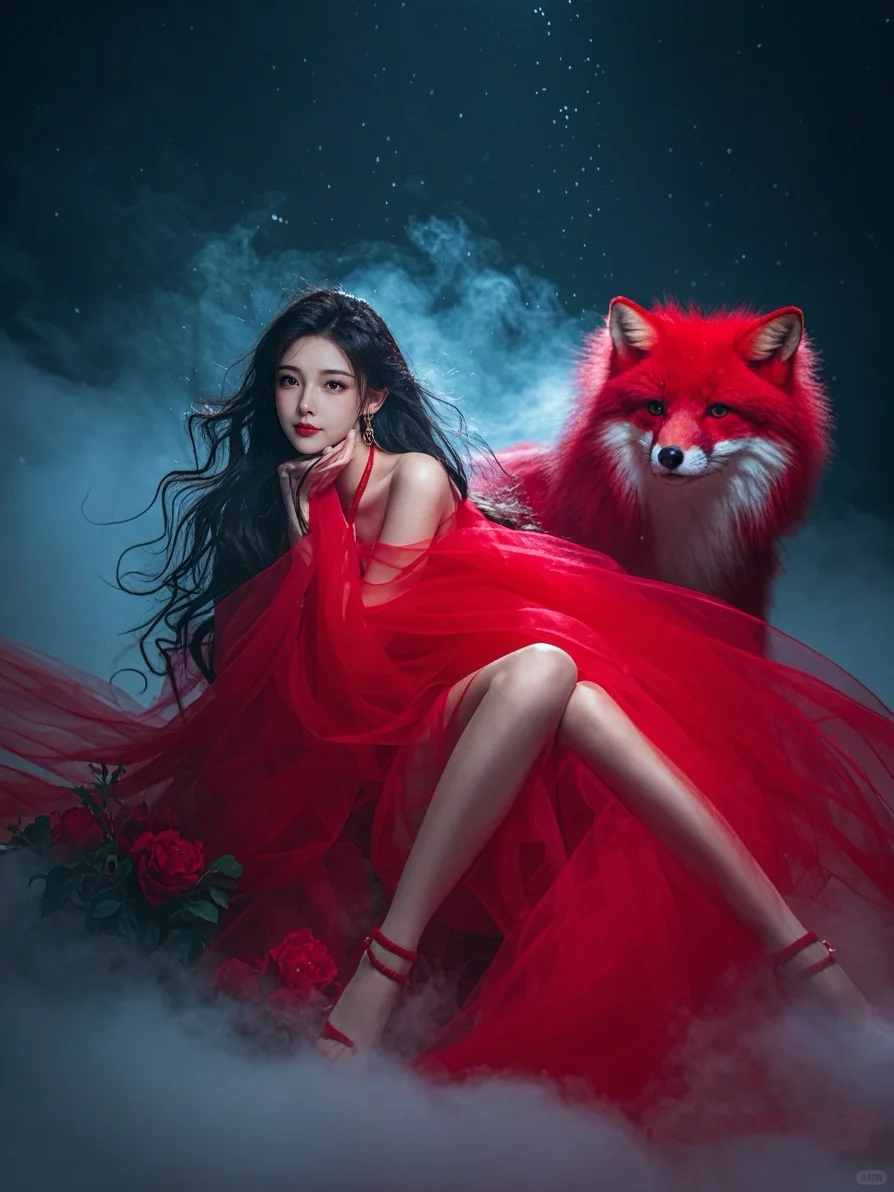 红色狐妖伴妖娆美女写真