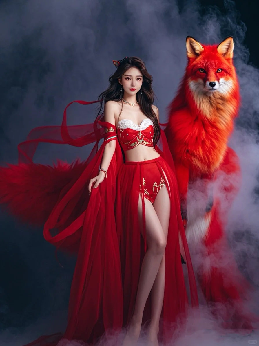 红色狐妖伴妖娆美女写真