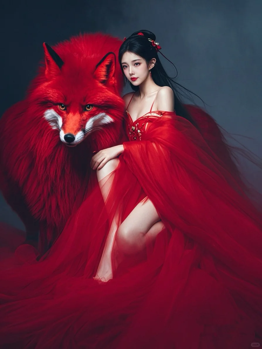 红色狐妖伴妖娆美女写真