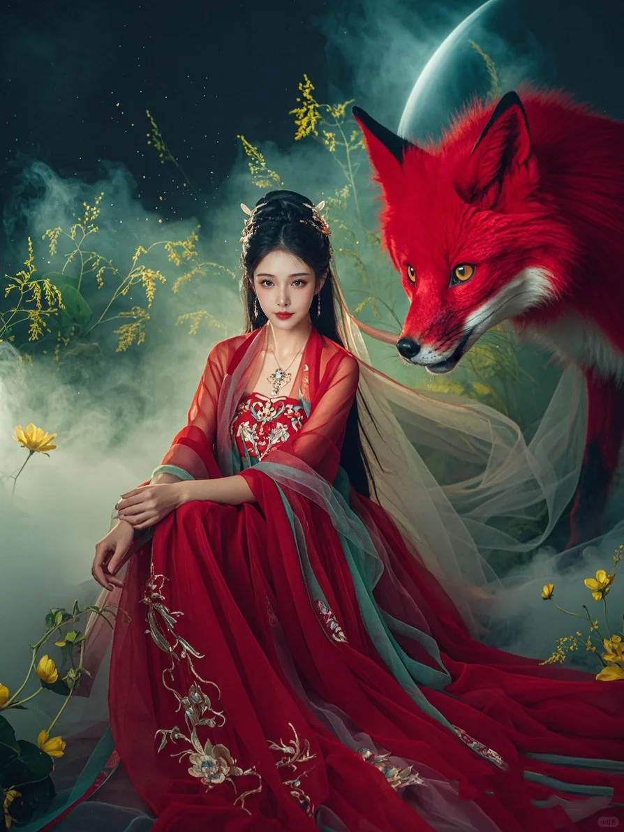 红色狐妖伴妖娆美女写真