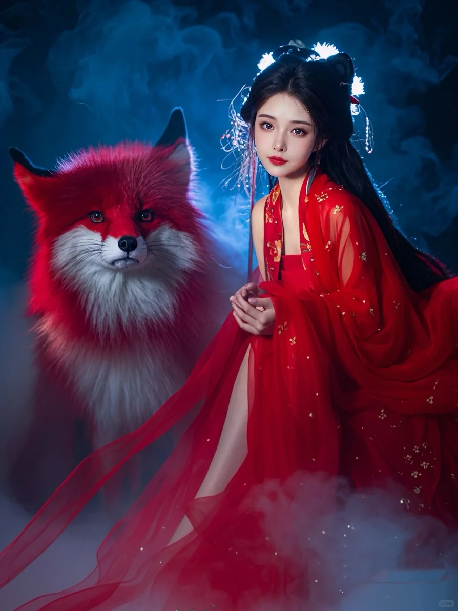 红色狐妖伴妖娆美女写真