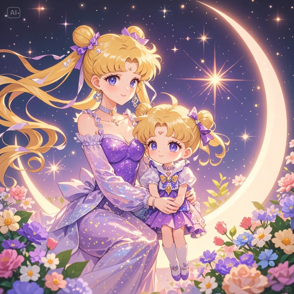 妈妈，月亮上面有什么啊？ ｜美少女亲子头像