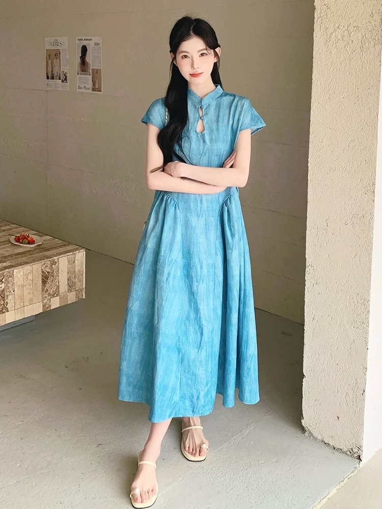 新中式风狠狠爱住｜蓝色旗袍连衣裙美出圈