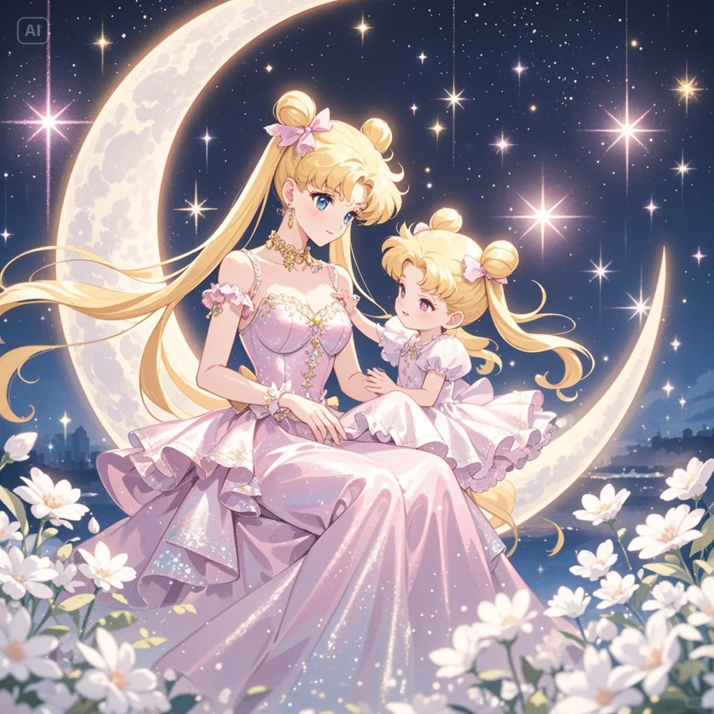 妈妈，月亮上面有什么啊？ ｜美少女亲子头像