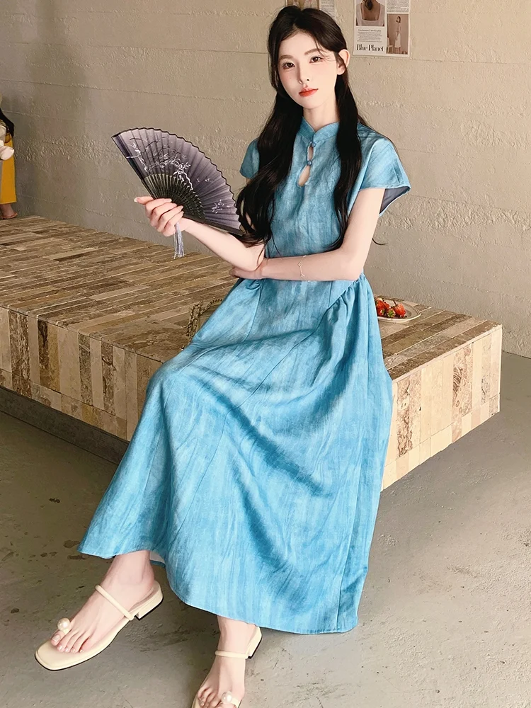 新中式风狠狠爱住｜蓝色旗袍连衣裙美出圈