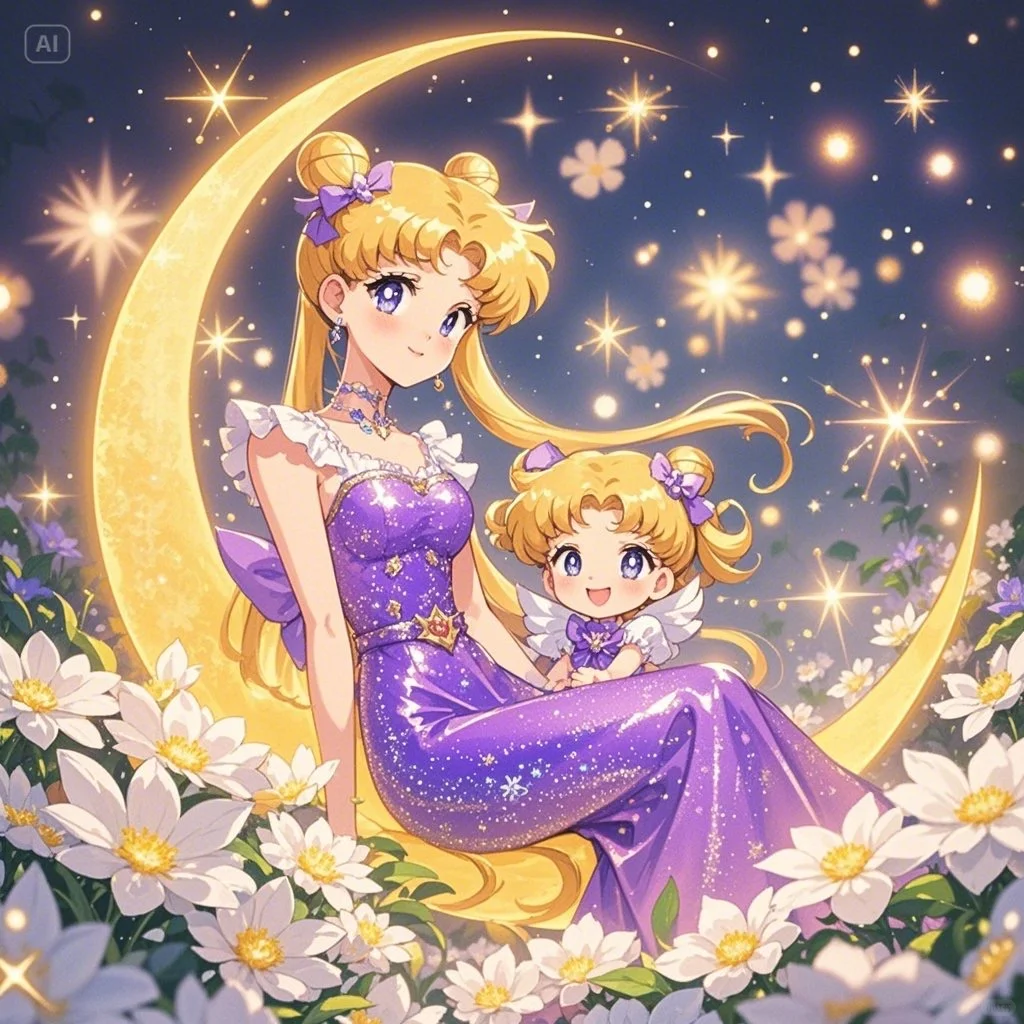 妈妈，月亮上面有什么啊？ ｜美少女亲子头像