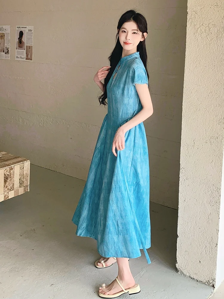 新中式风狠狠爱住｜蓝色旗袍连衣裙美出圈
