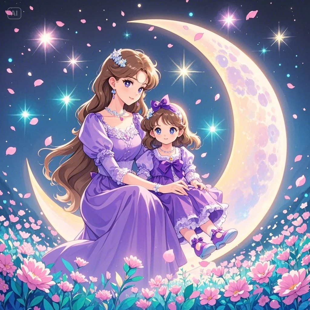 妈妈，月亮上面有什么啊？ ｜美少女亲子头像