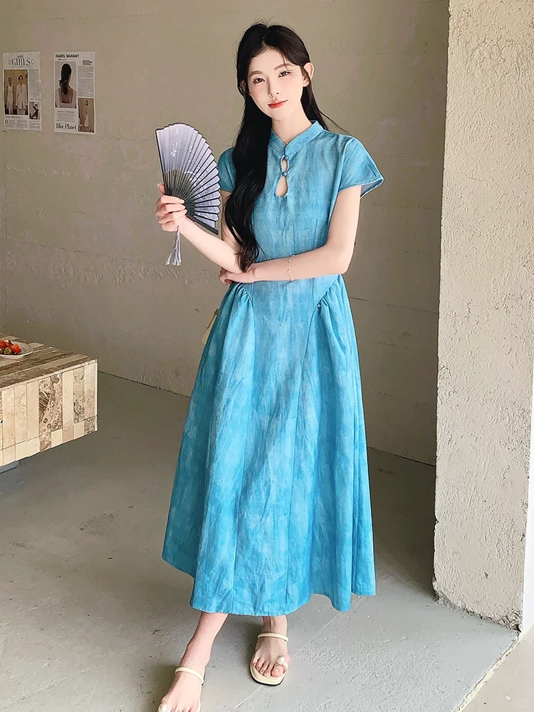 新中式风狠狠爱住｜蓝色旗袍连衣裙美出圈