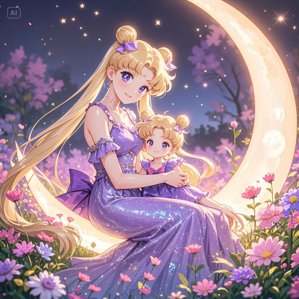 妈妈，月亮上面有什么啊？ ｜美少女亲子头像
