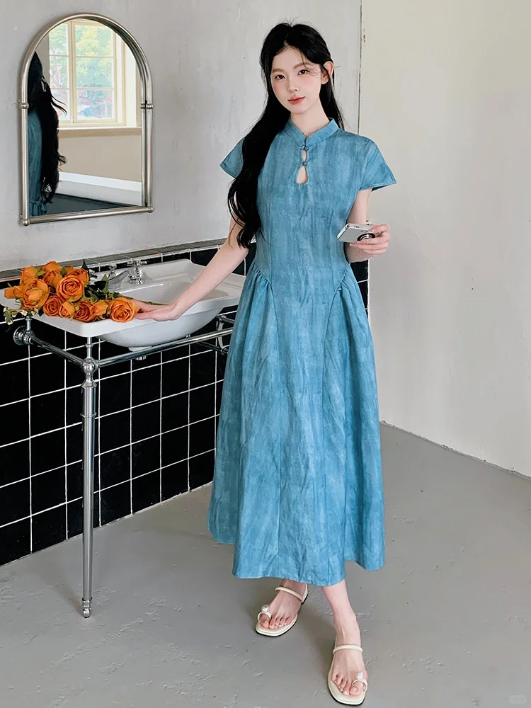 新中式风狠狠爱住｜蓝色旗袍连衣裙美出圈
