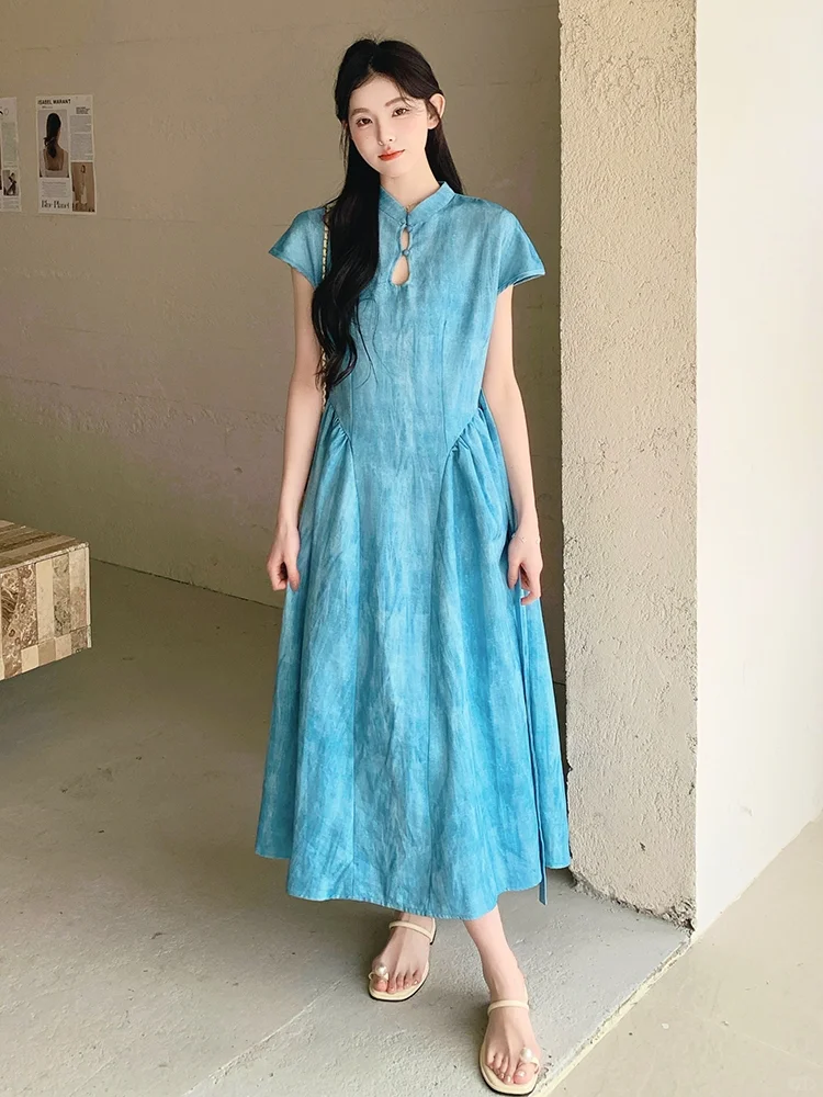 新中式风狠狠爱住｜蓝色旗袍连衣裙美出圈