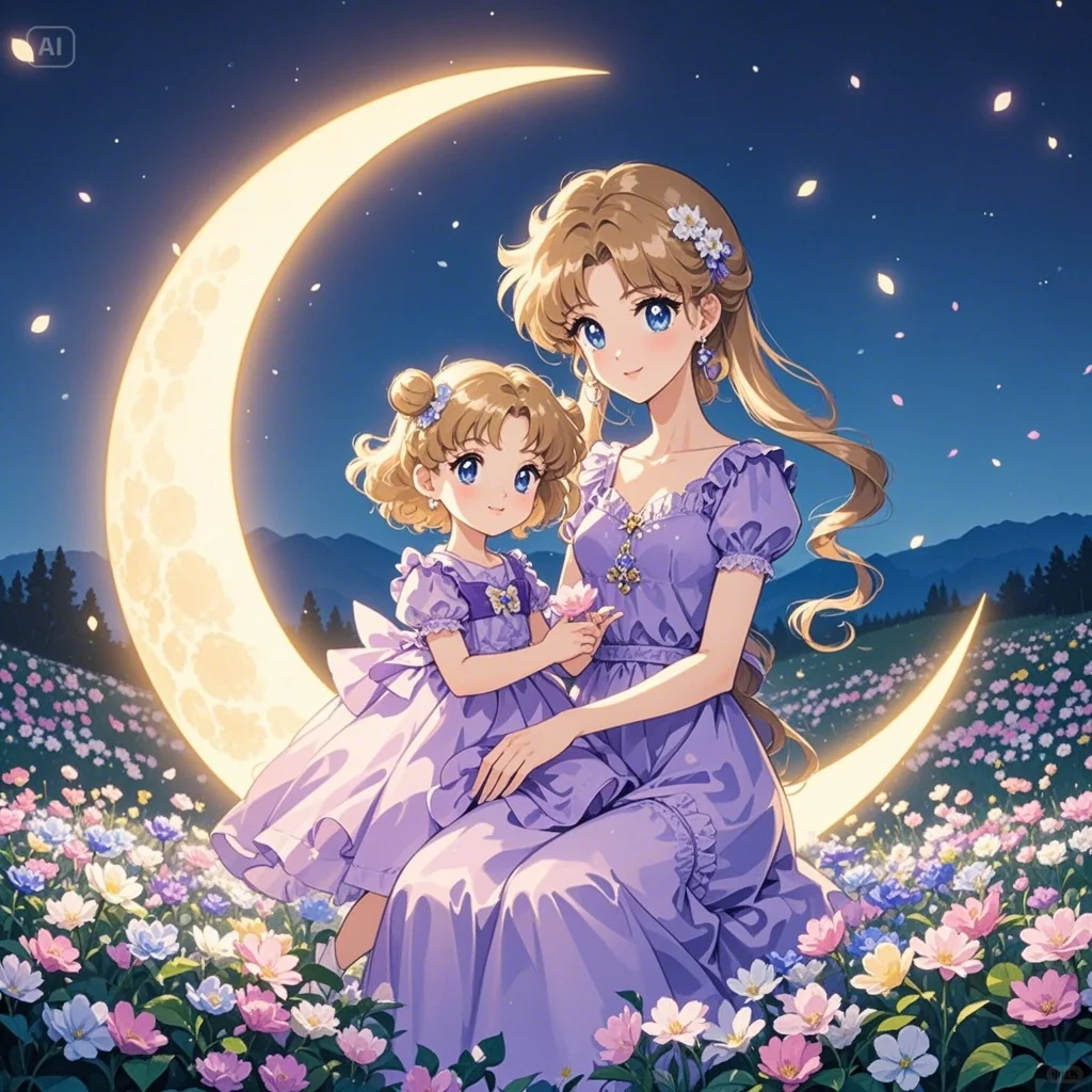妈妈，月亮上面有什么啊？ ｜美少女亲子头像