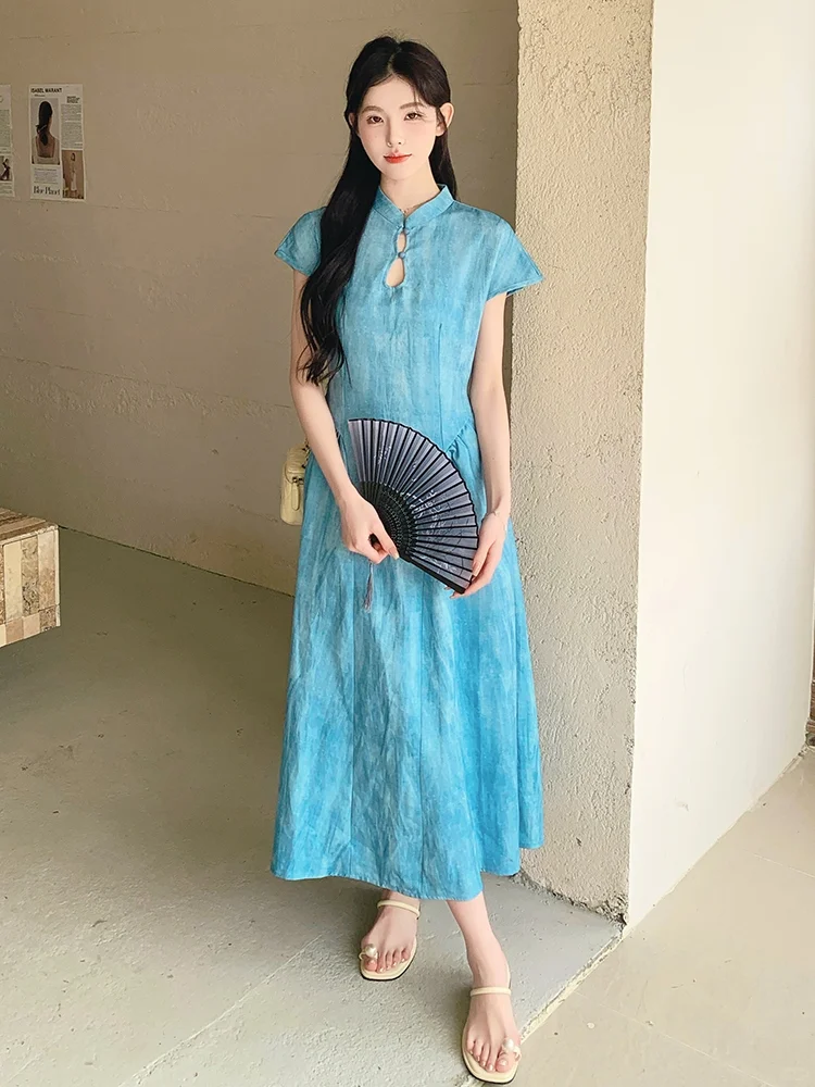 新中式风狠狠爱住｜蓝色旗袍连衣裙美出圈